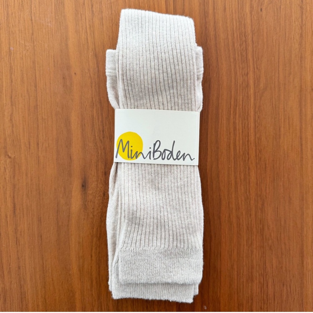 Mini Boden Oatmeal Footless Ribbed Tights